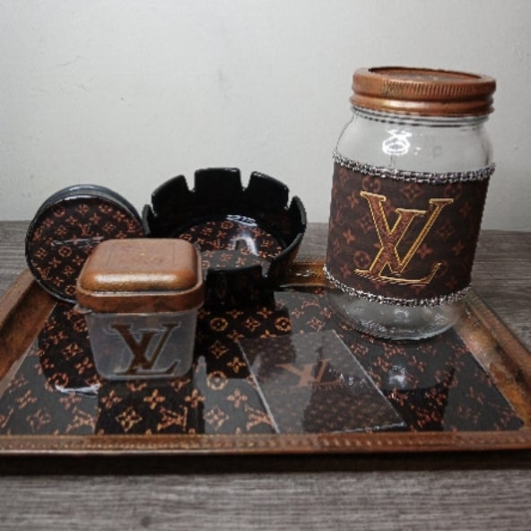 LV Louis Vuitton inspired Rolling Tray Set